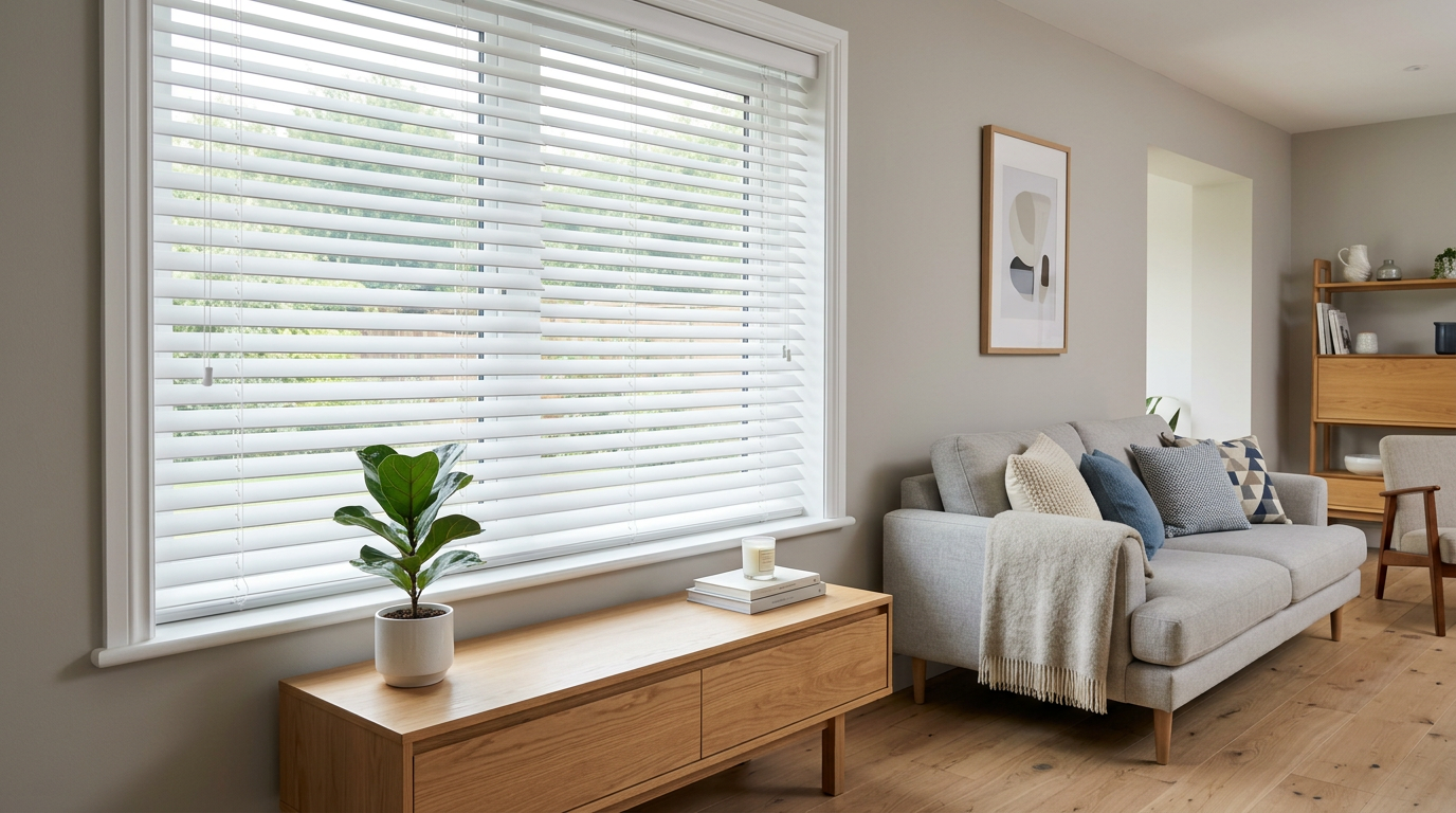 Persiana horizontal em ambiente moderno, limpa e bem instalada