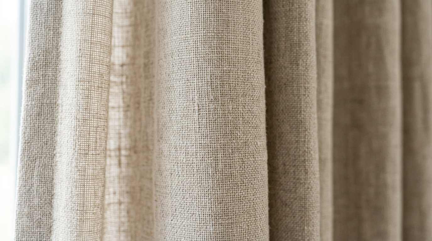 Detalhe do tecido de cortina após remoção de ácaros e poeira