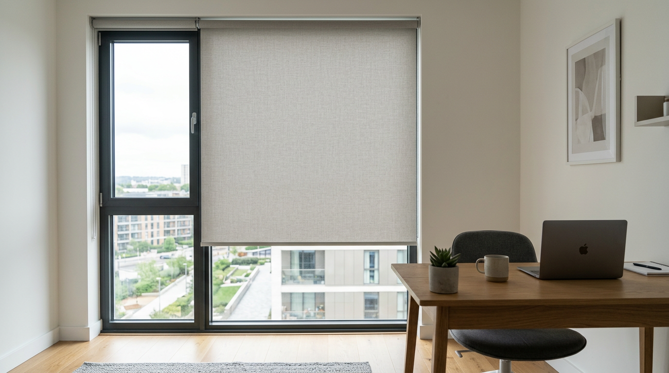 Persiana ou cortina roller em ambiente residencial ou comercial